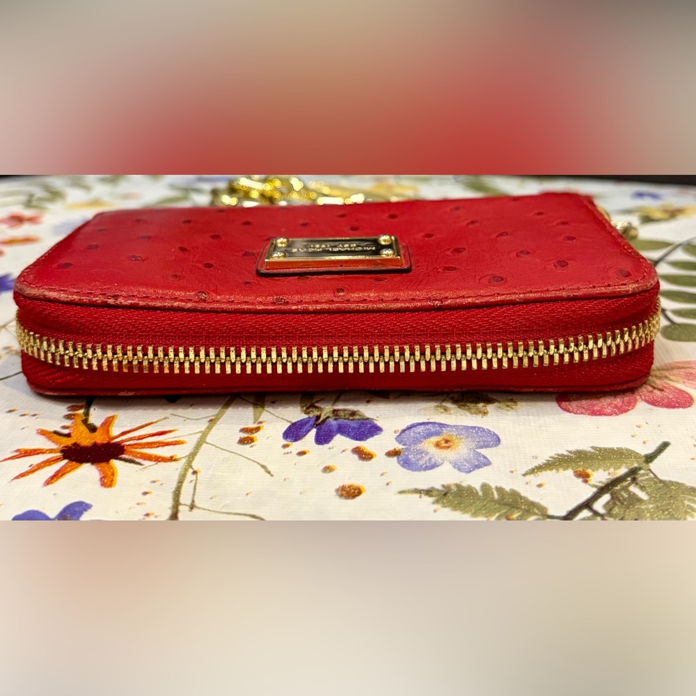 EUC! MICHAEL KORS Red Zip Wallet with Gold Chain Wristlet - Picture 5 of 15